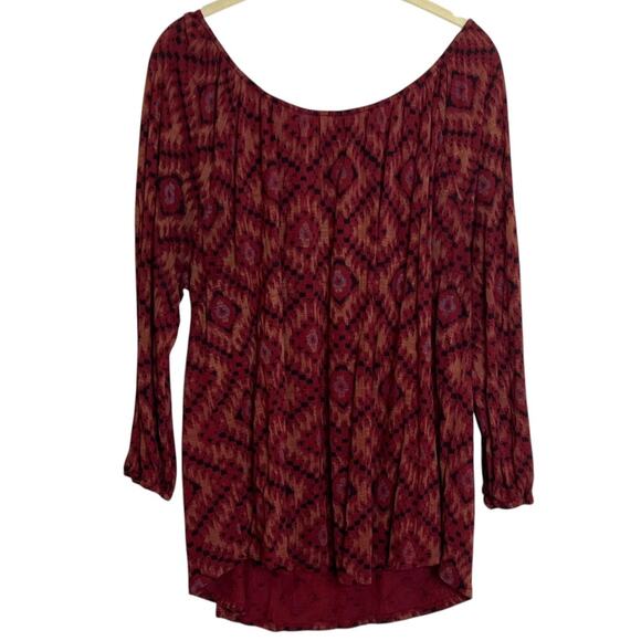 Lucky Brand Womens Top XL Rusty Red Boho Print 3/4 Sleeve Blouse 100% Viscose - Picture 1 of 7